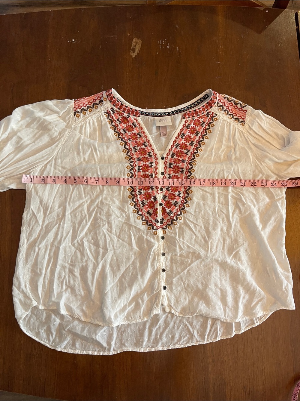 Knox Rose White Peasant Blouse with Pink Brown and Reddish Embroidery - Picture 4 of 6